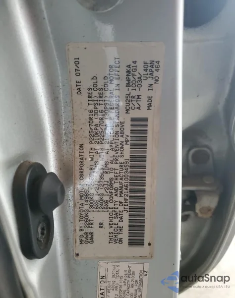 2001 Toyota Highlander from USA, damaged, VIN JTEHF21A610034591